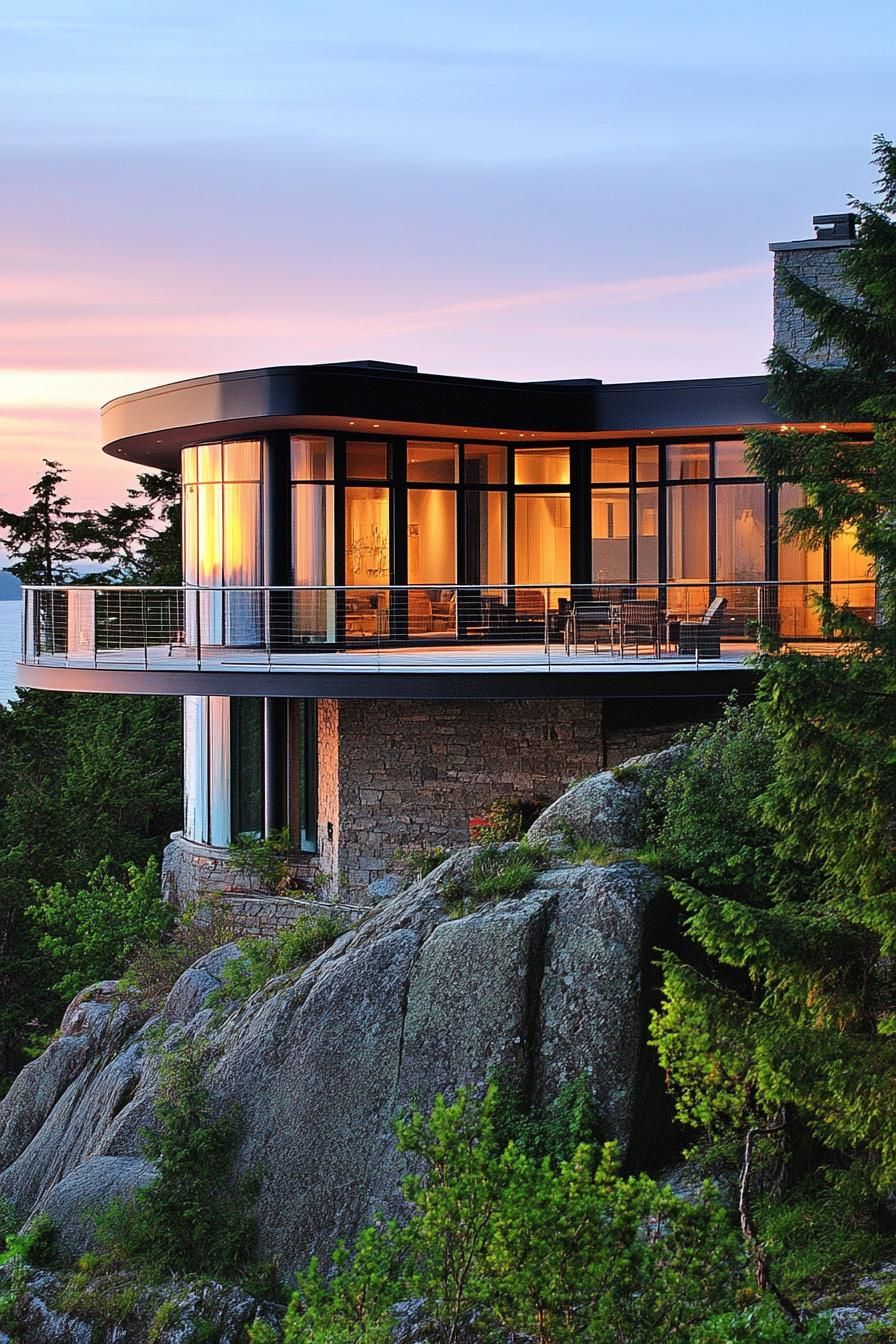 modern mountain top house with cylinder facade and 360 deck stunning ocean island views 3