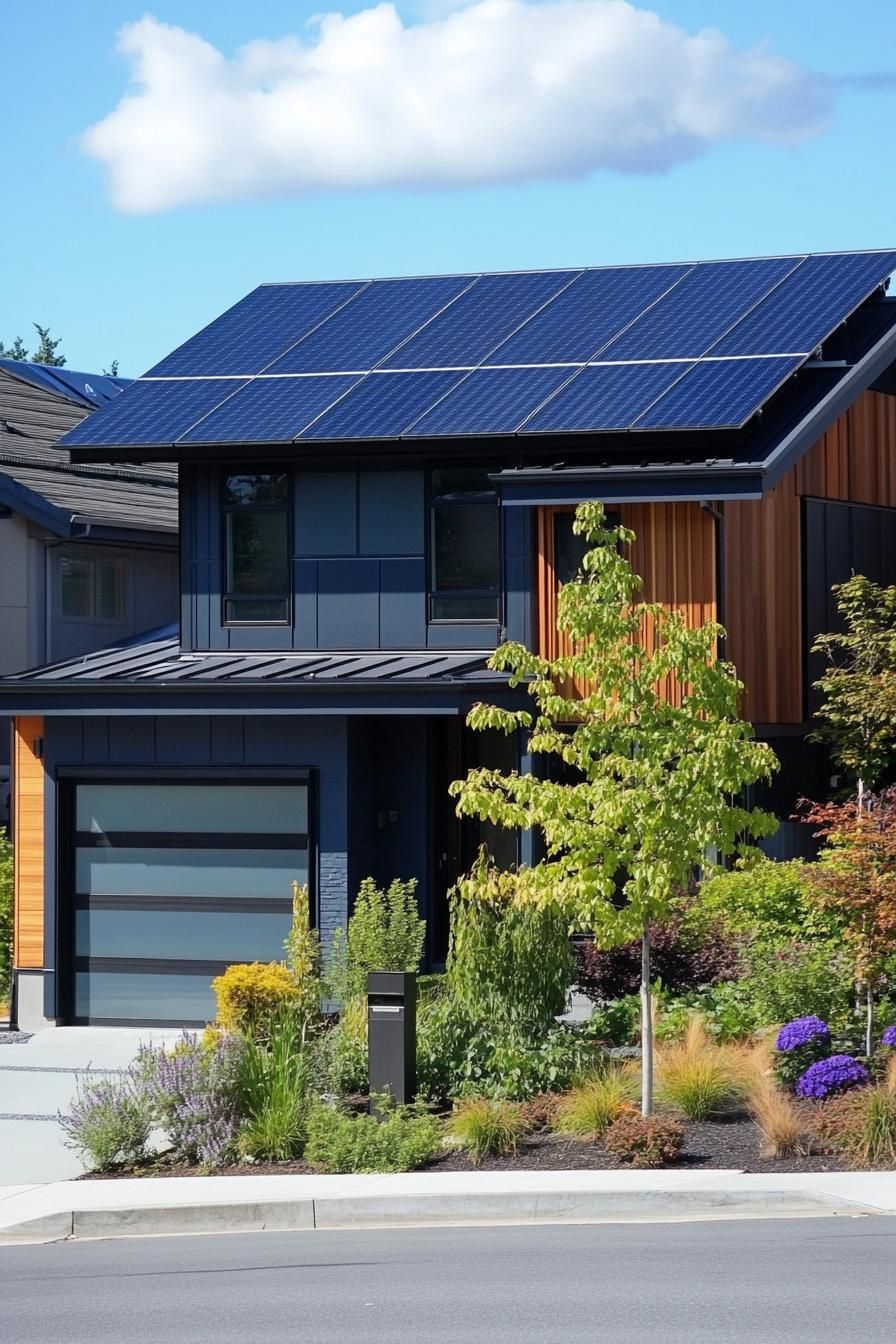 modern suburban mansion with rooftop solar panels 2