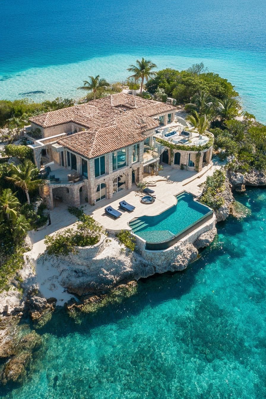private island luxury villa complex with helipad no helicopter 2