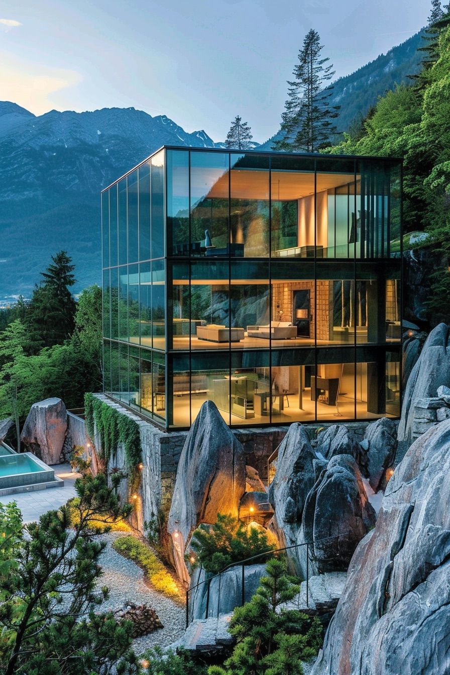 three story glass mansion