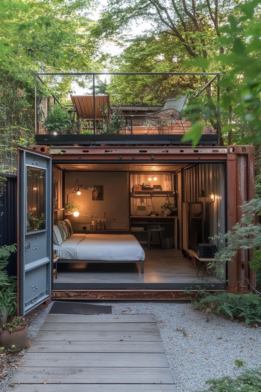 shipping container cabin zen garden 4