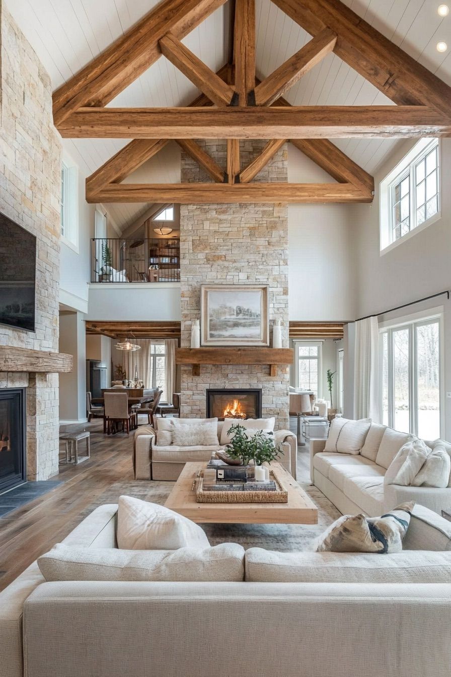 high ceiling exposed wooden beams 3
