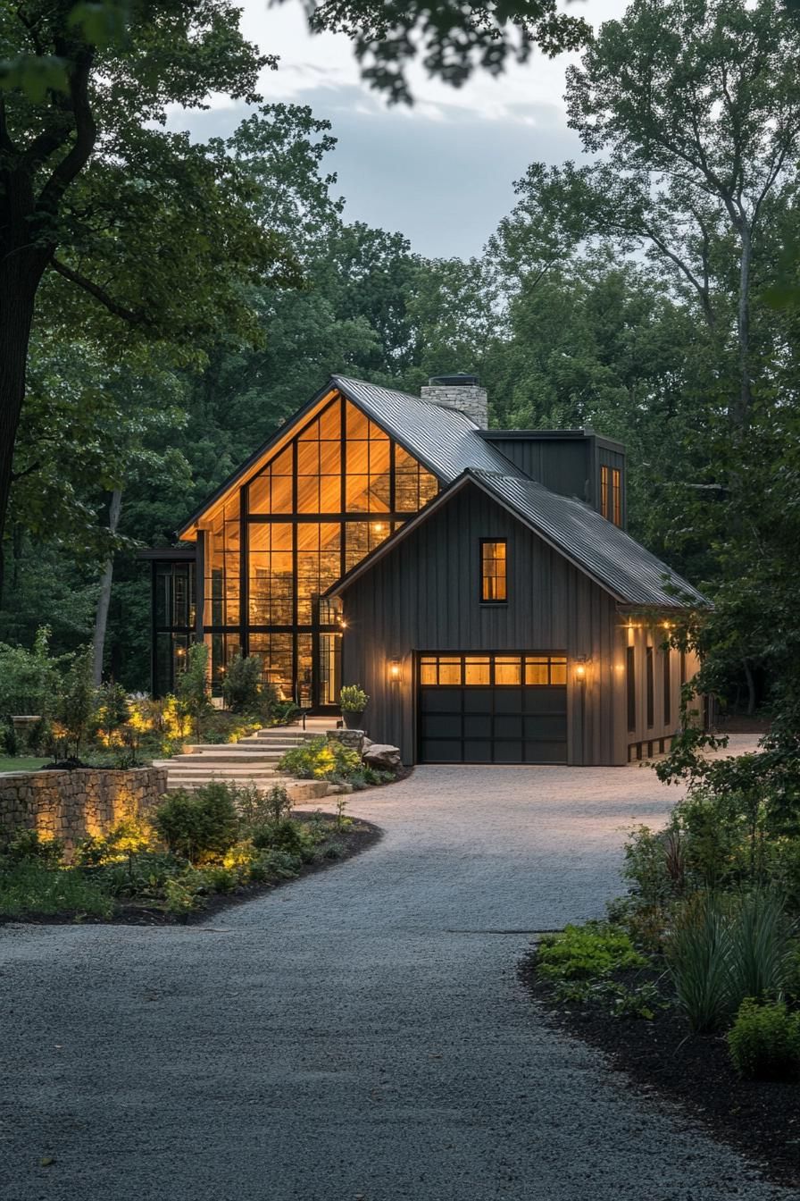 Modern Steel and Glass Barn-style Garage