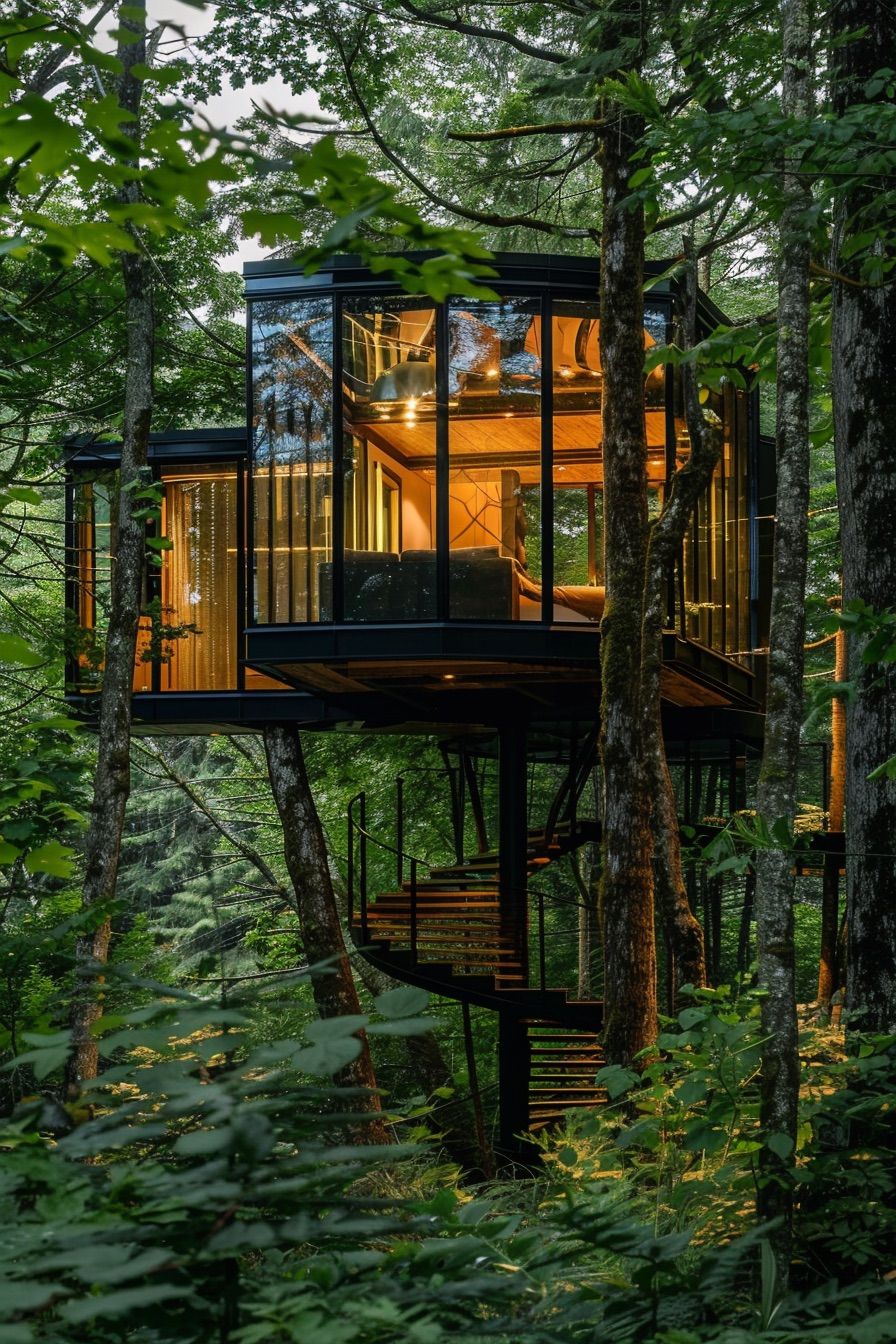 treetop glass cabin full views