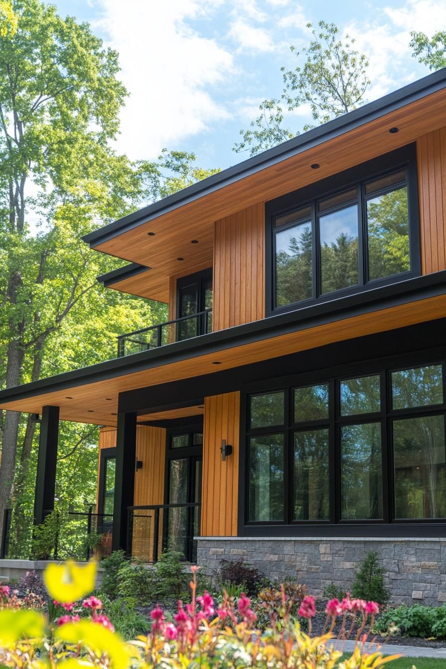 modern house with vertical cedar shiplap exterior and black trim 3