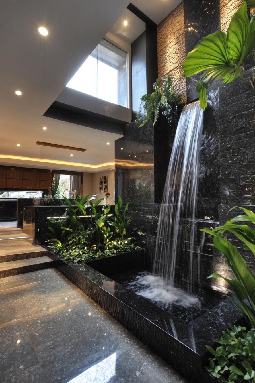 Modern Mansion with Indoor Waterfall