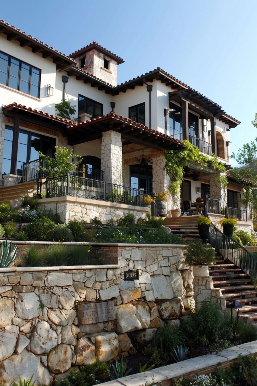 mediterranean house stone terraces
