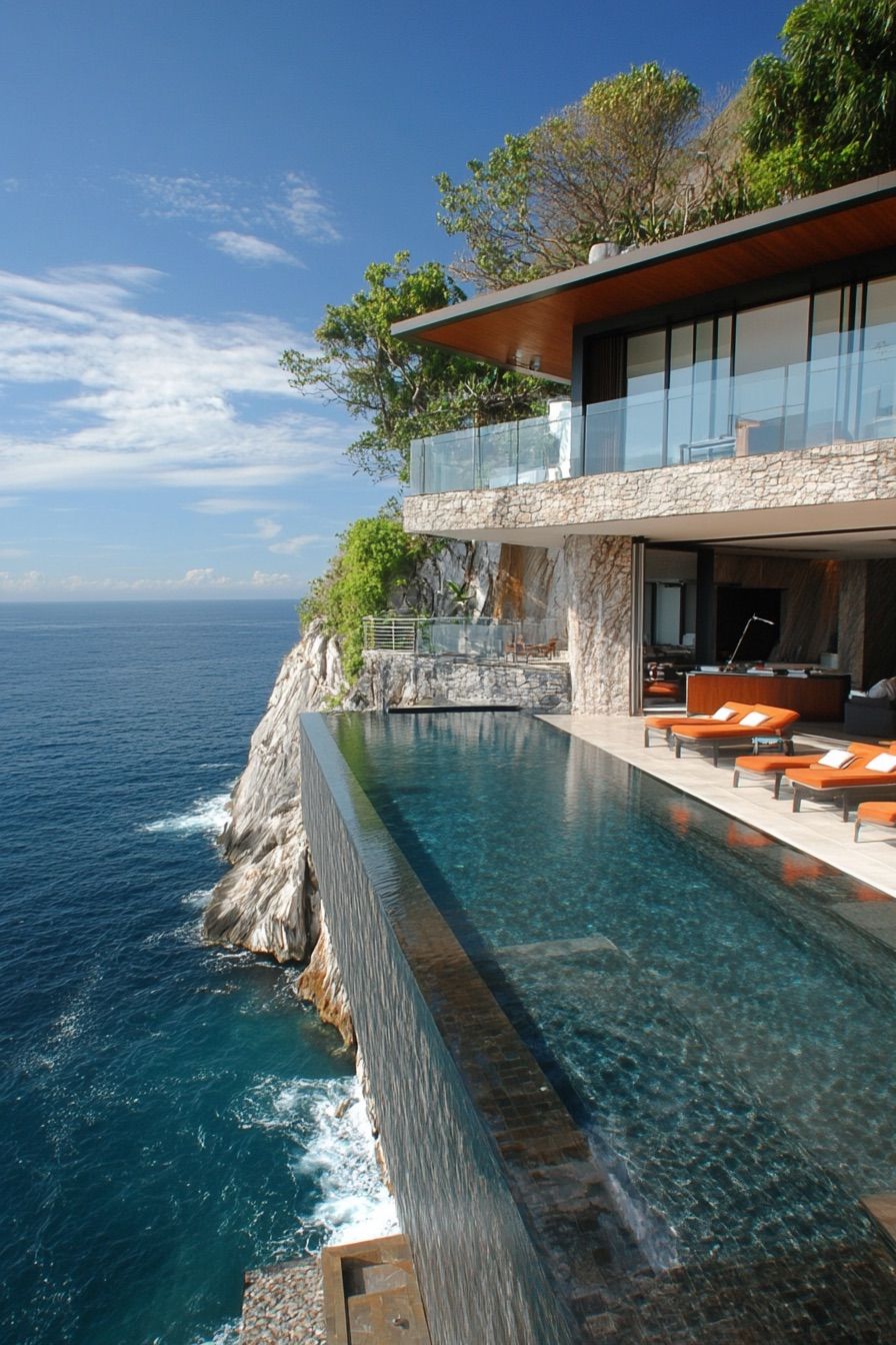 Glass-walled Cantilevered House With Infinity Pool