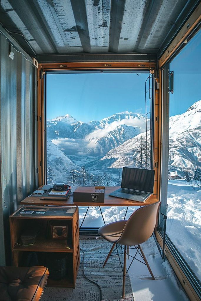 shipping container office with glass walls