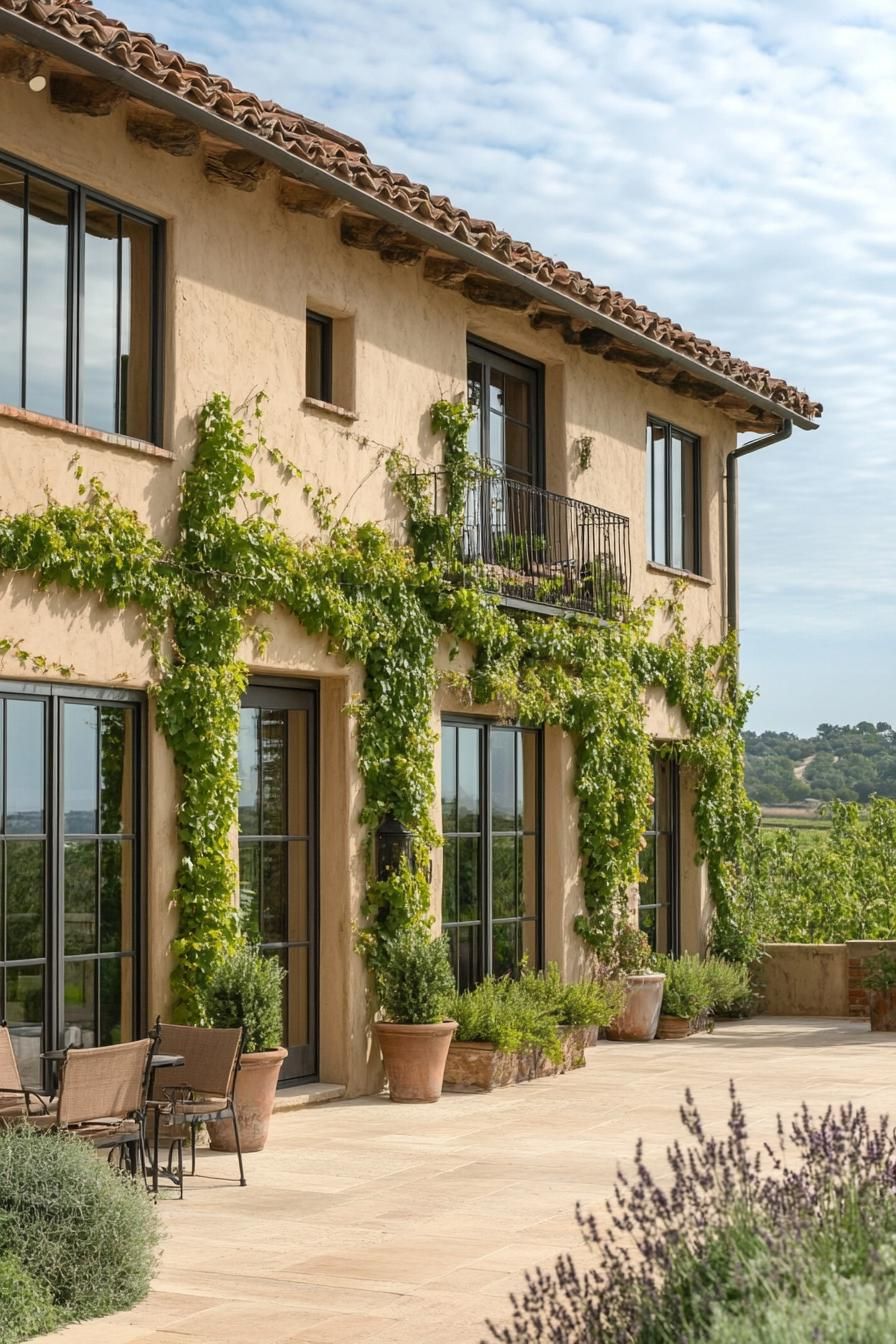 modern Tuscan house with earth toned exterior and climbing vines 2