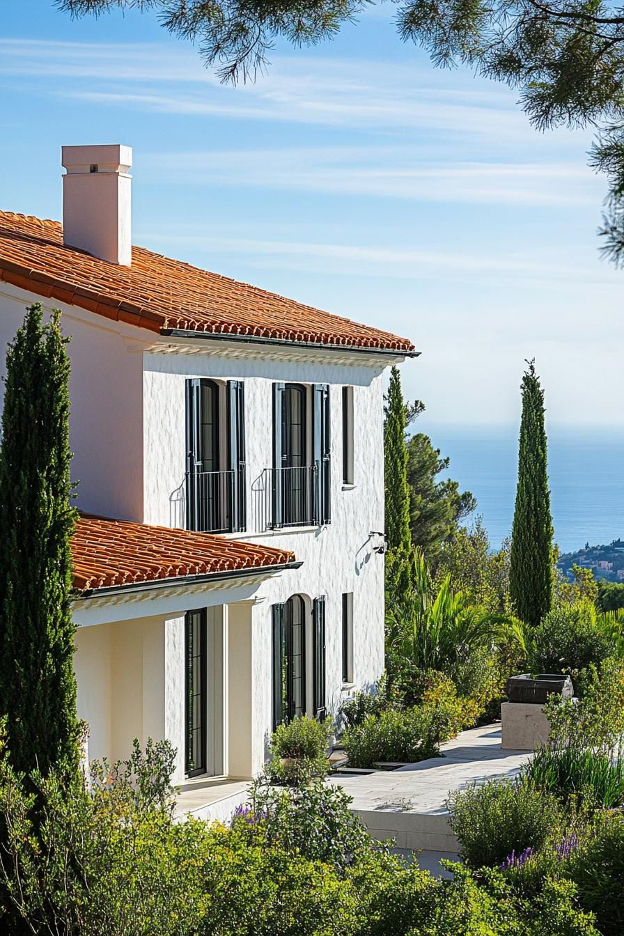 modern French mediterranean house with terracotta roof Riviera views