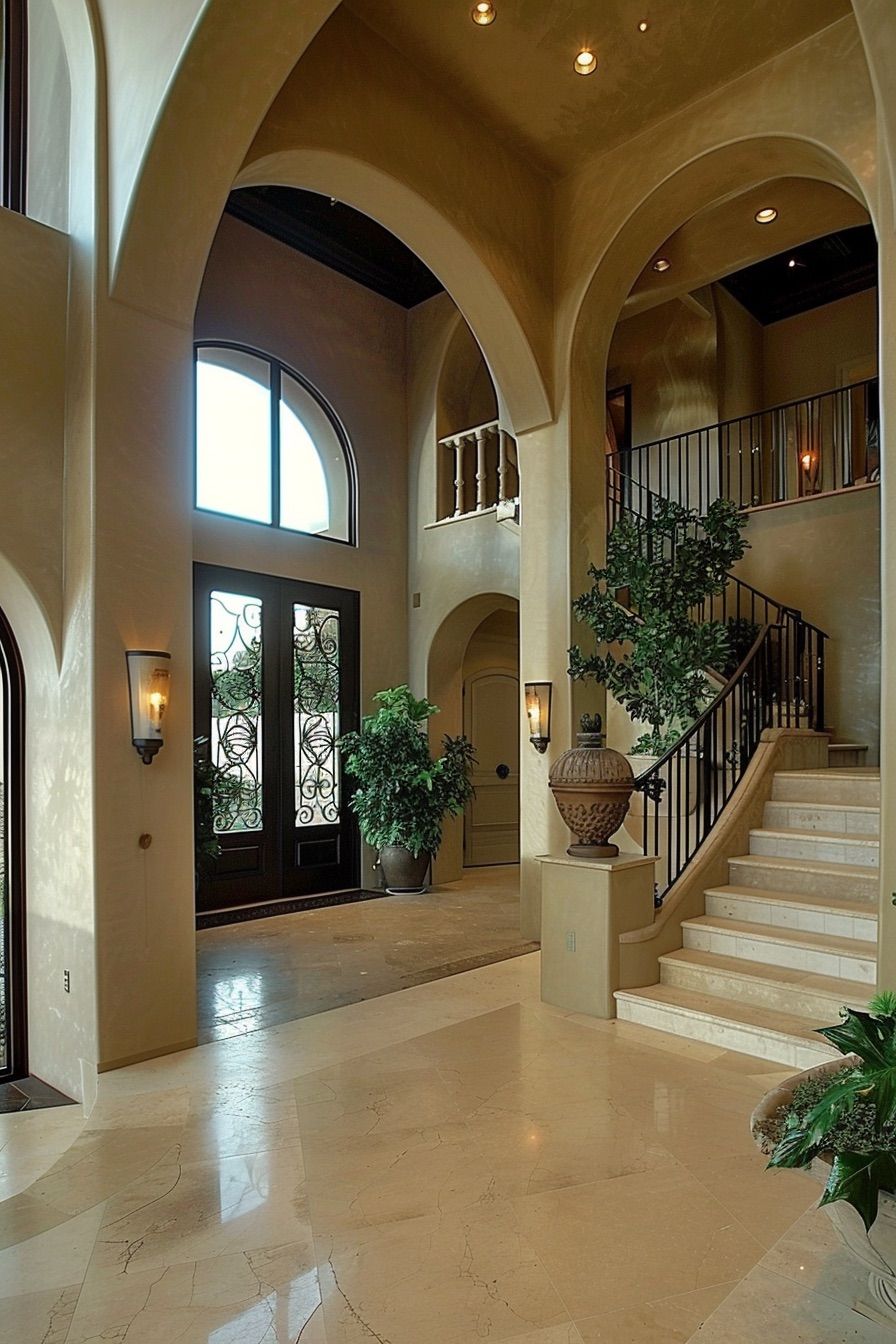 mediterranean house interior with arches