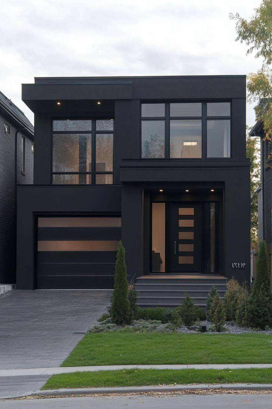modern black stucco house facade with bold architectural lines 2