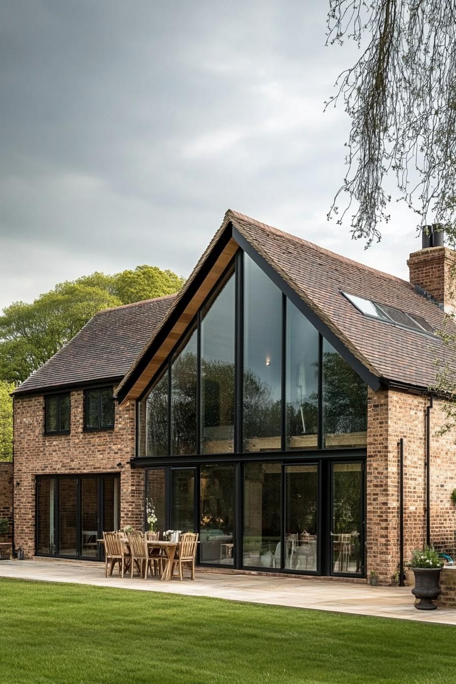 modern English cottage with brick wood and glass facade in a stunning England countryside valley