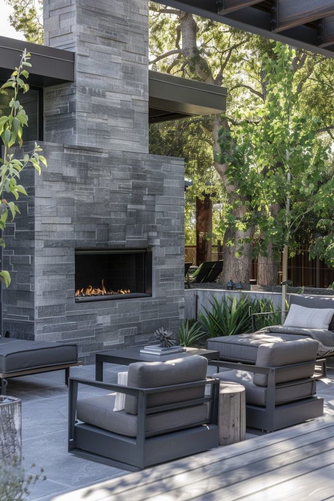 Grey Stone Fireplace