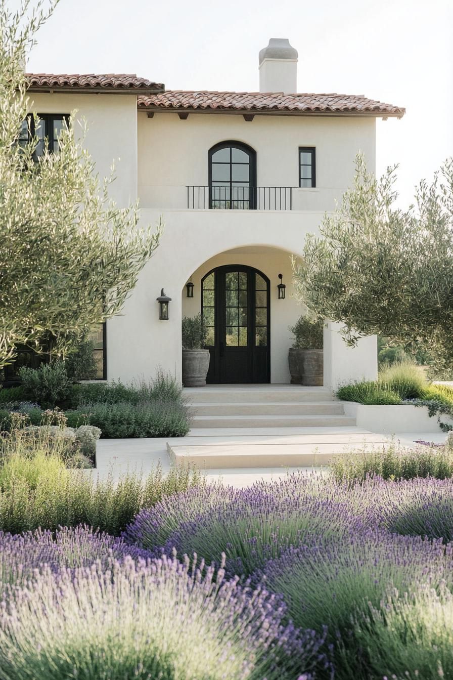 Lush Landscaping With Olive Trees and Lavender
