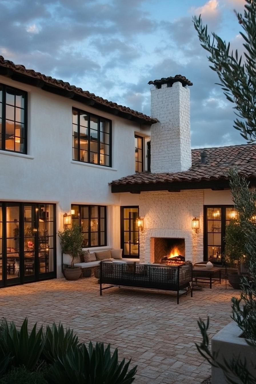 modern spanish villa courtyard with fireplace 3
