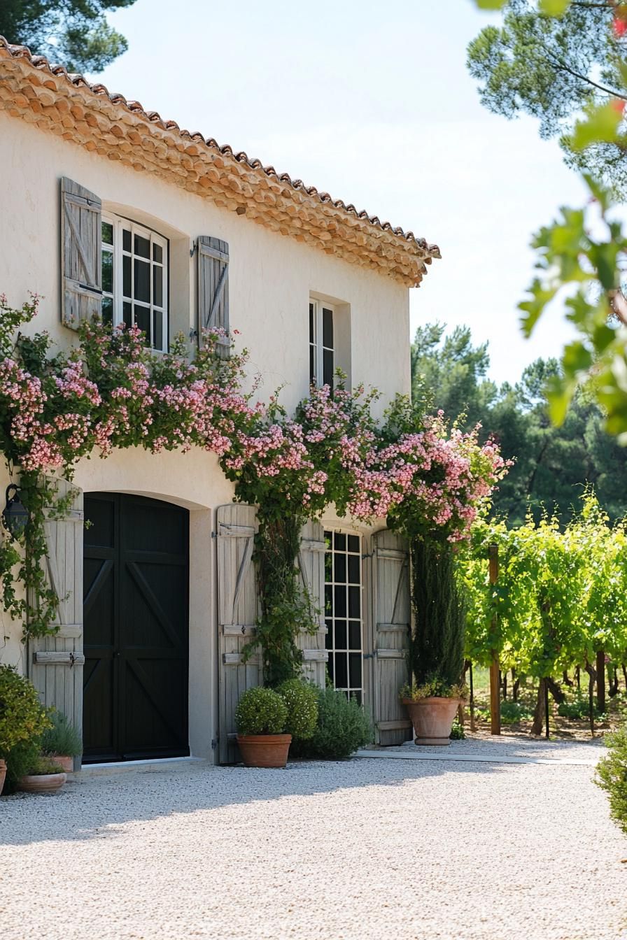 modern French mediterranean house facade with painted wooden doors French vineyard landscape 3