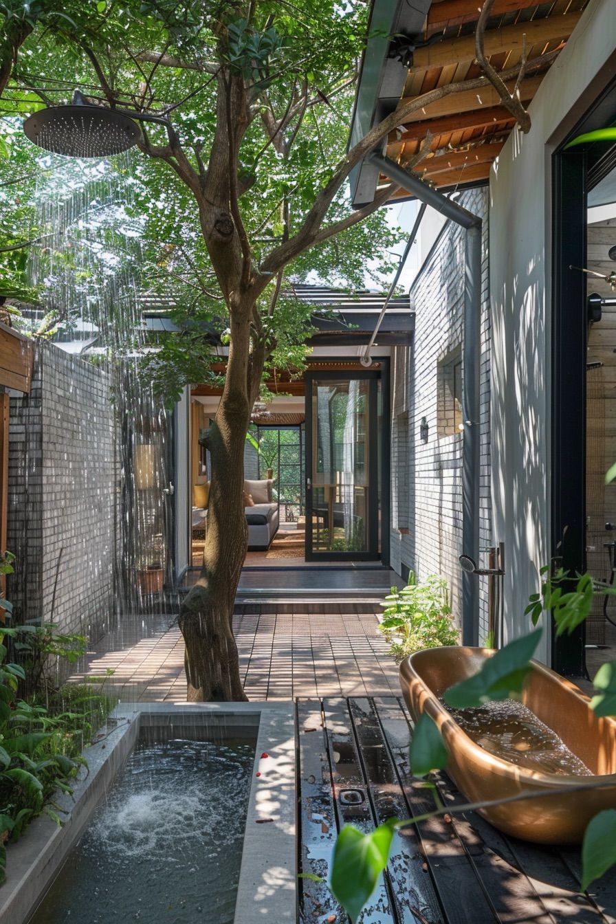 courtyard house outoor rain shower