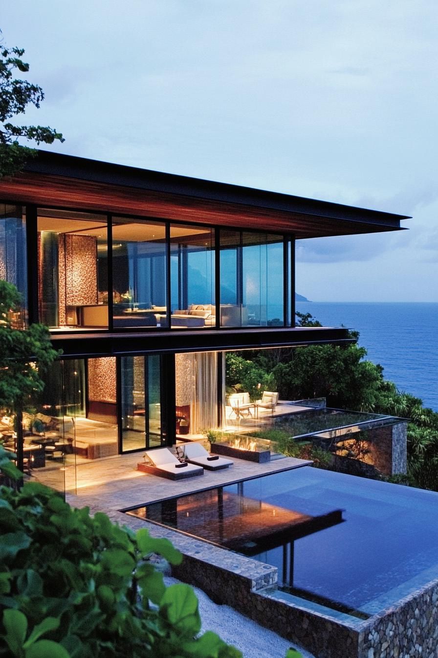 modern villa with all glass walls in stunning tropical oceanside 2
