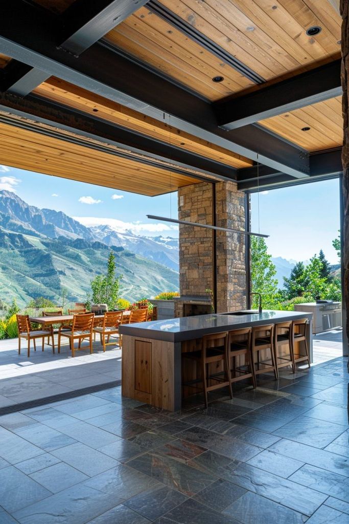 mountain home kitchen outdoor dining space
