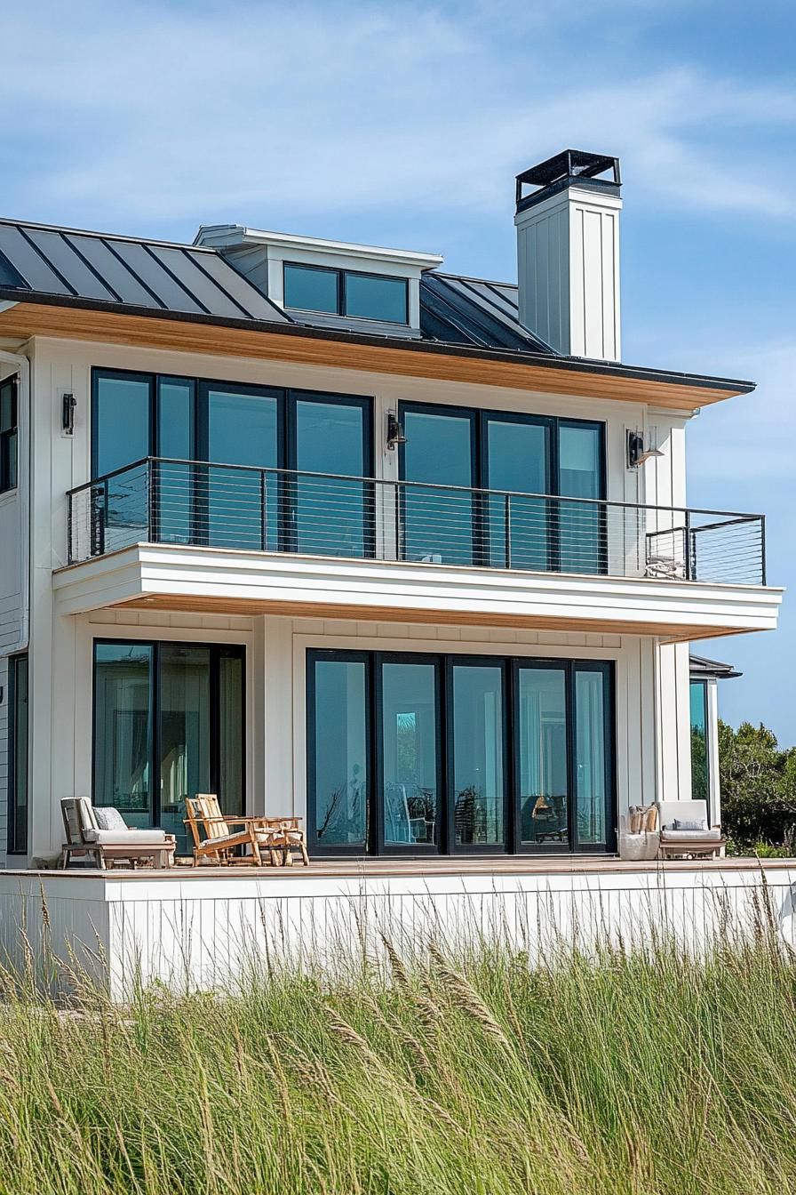 modern beach house with painted cedar shiplap exterior in coastal colors 3