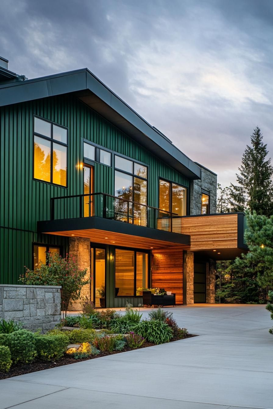 modern green metal cladded butterfly roof facade house 3