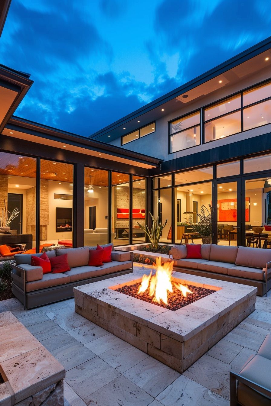 courtyard house large firepit