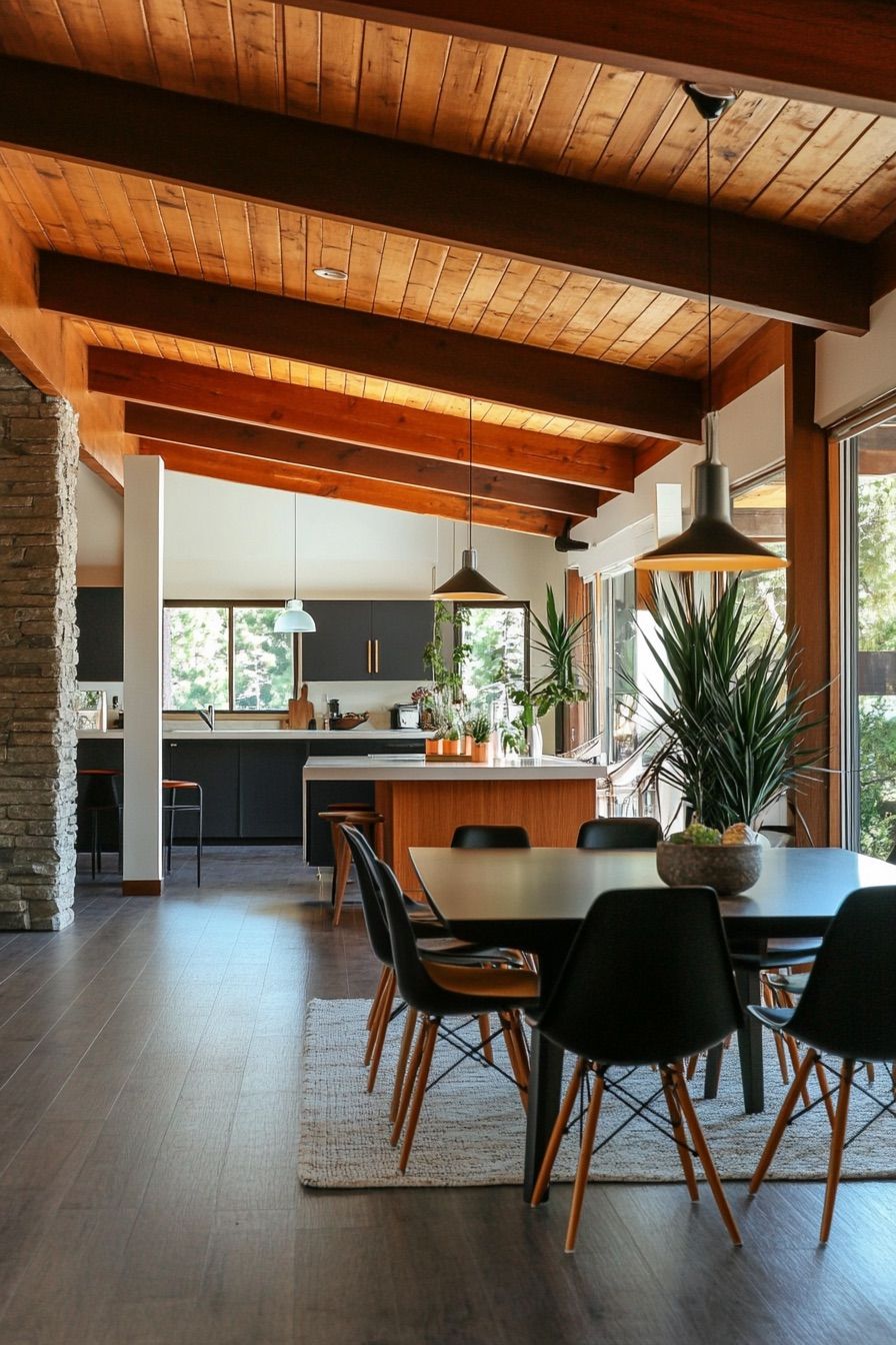 mid century modern house post and beem interior 4