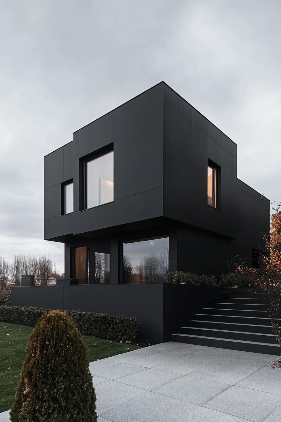 Minimalist Black Matte Exterior With Oversized Windows