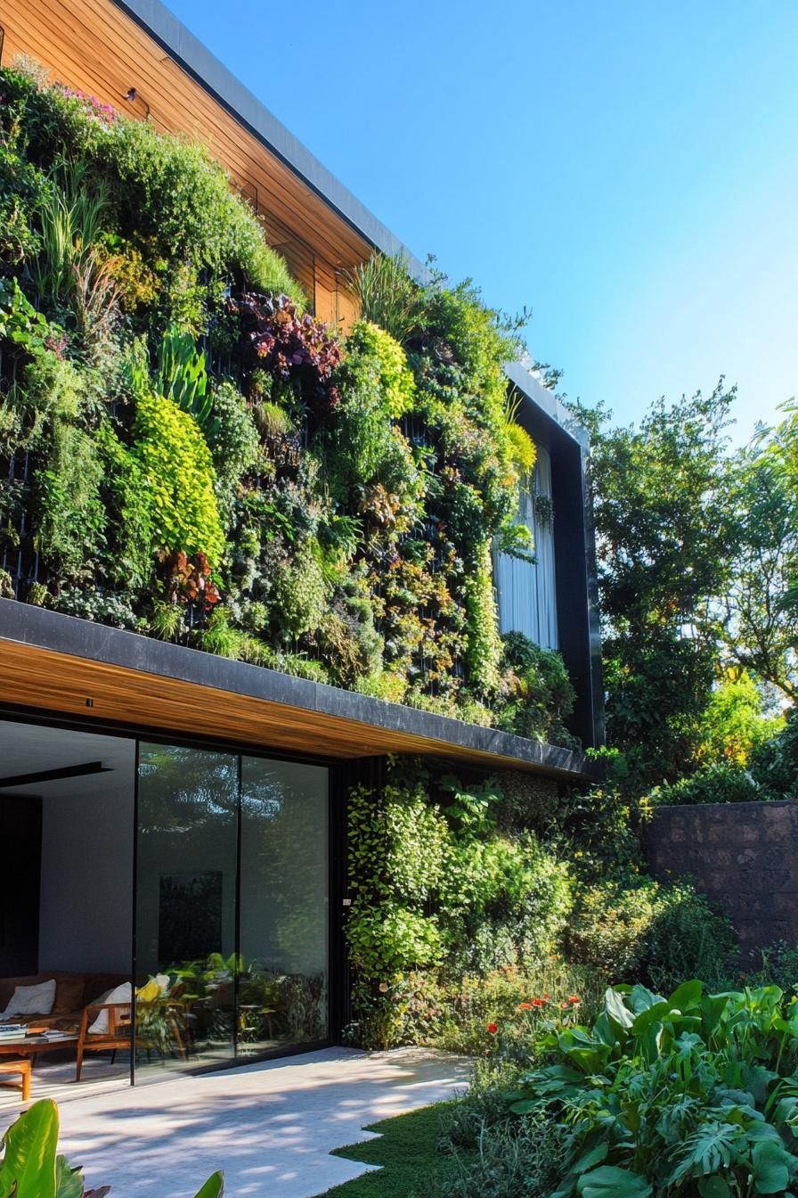 modern house garden with vertical garden lush forest landscape around 3