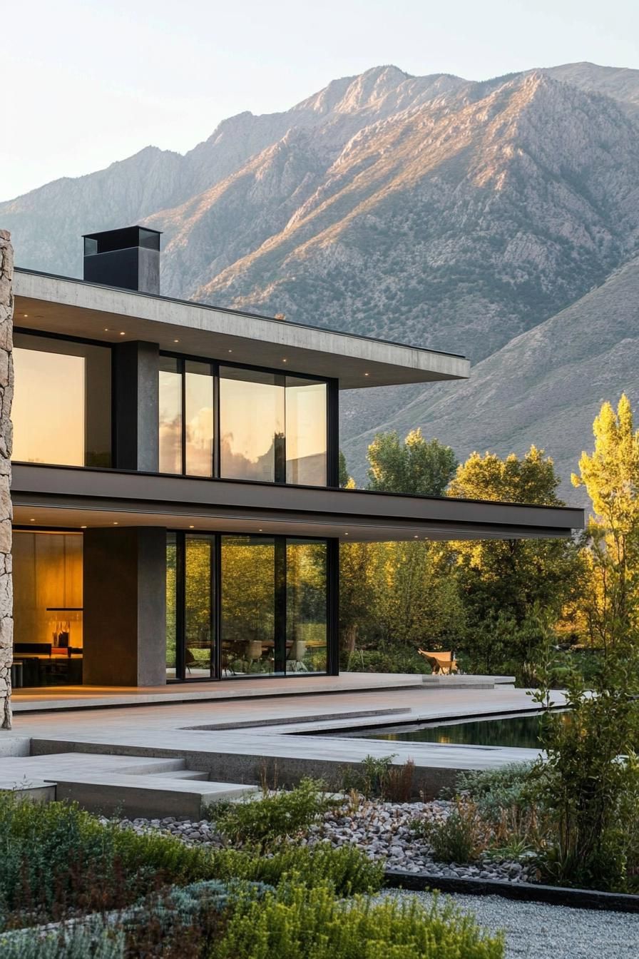 modern minimalist home with large windows and mountain views 2