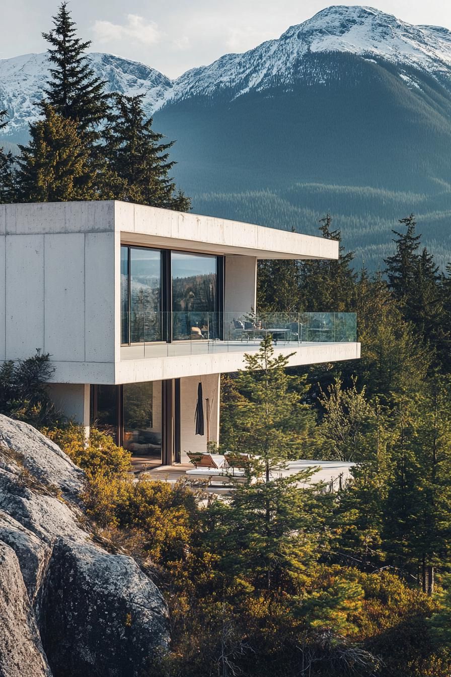 Minimalist White Concrete With Floor-to-ceiling Windows