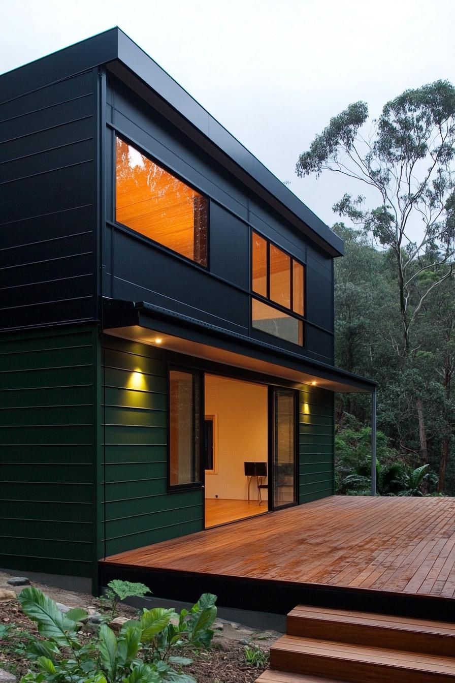 modern rainwater harvest house design with dark green cladding 2