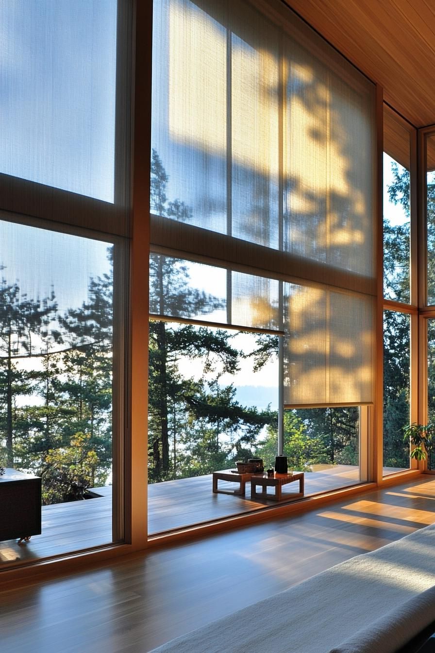 modern minimalist home interior with shoji screens large window with mountain views 3