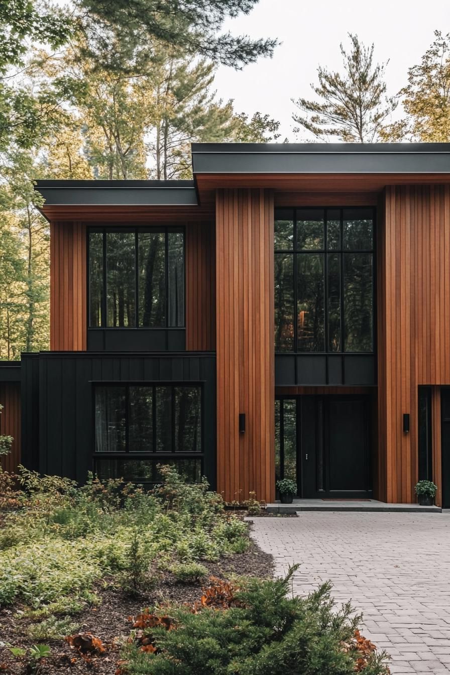 Vertical Cedar Cladding With Sleek Black Metal Accents