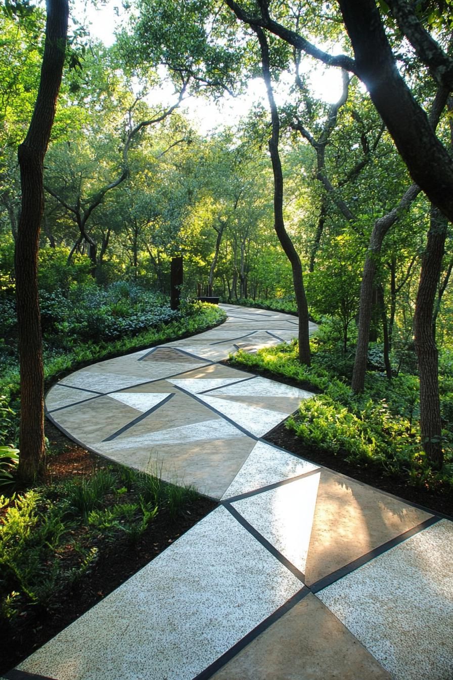 modern garden geometric pathways stunning forest view
