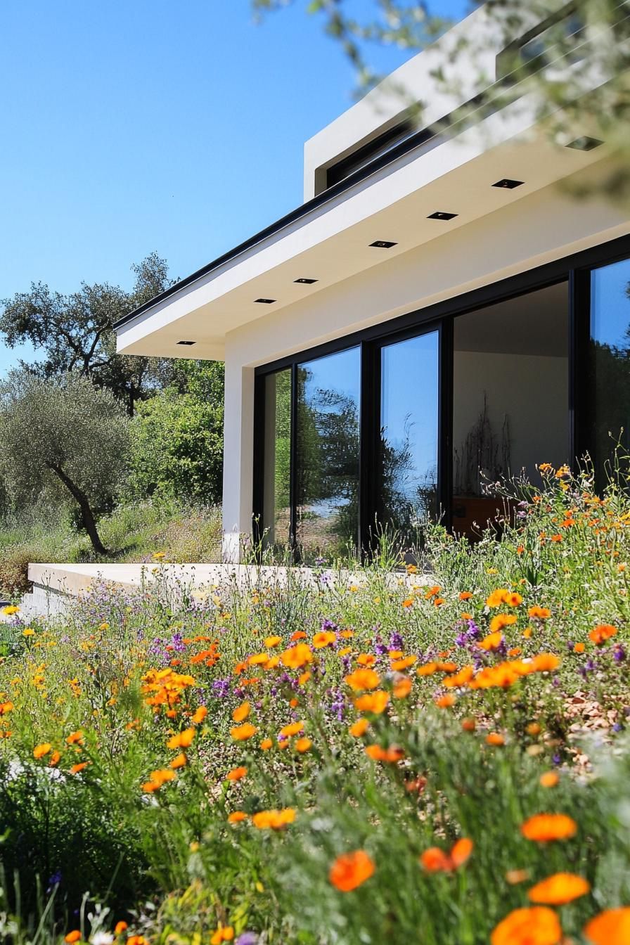 modern house yard with wildflower lawn 2