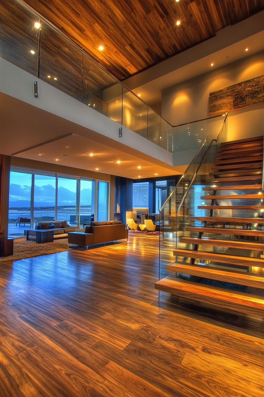 high ceiling floating staircase 4