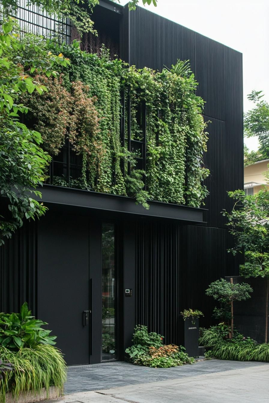 Black Steel Fence With Lush Green Vertical Garden