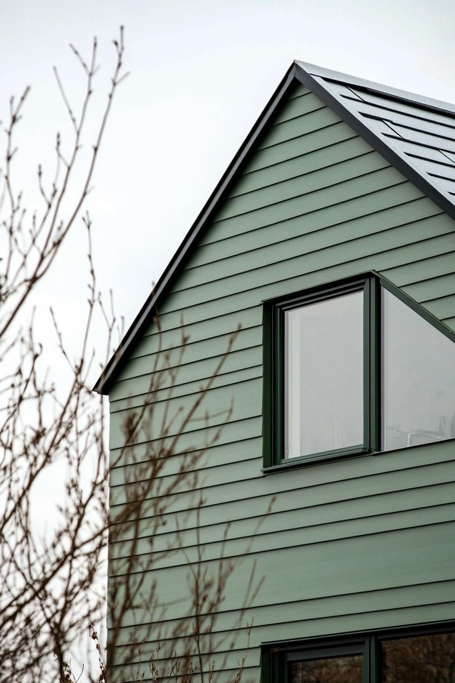 modern geometric Scandinavian house with sage green cladding 3