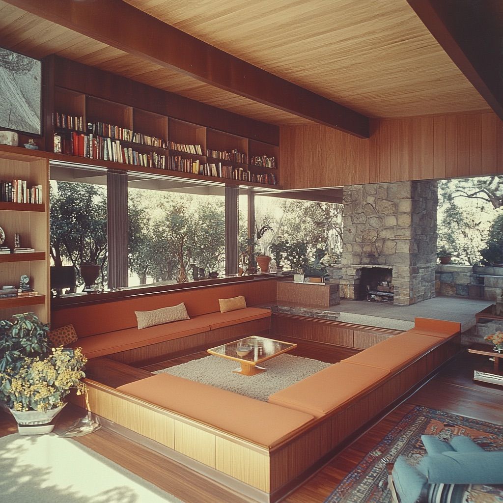mid century modern house sunken living room 2