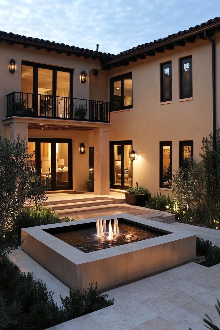 Courtyard With a Central Water Fountain