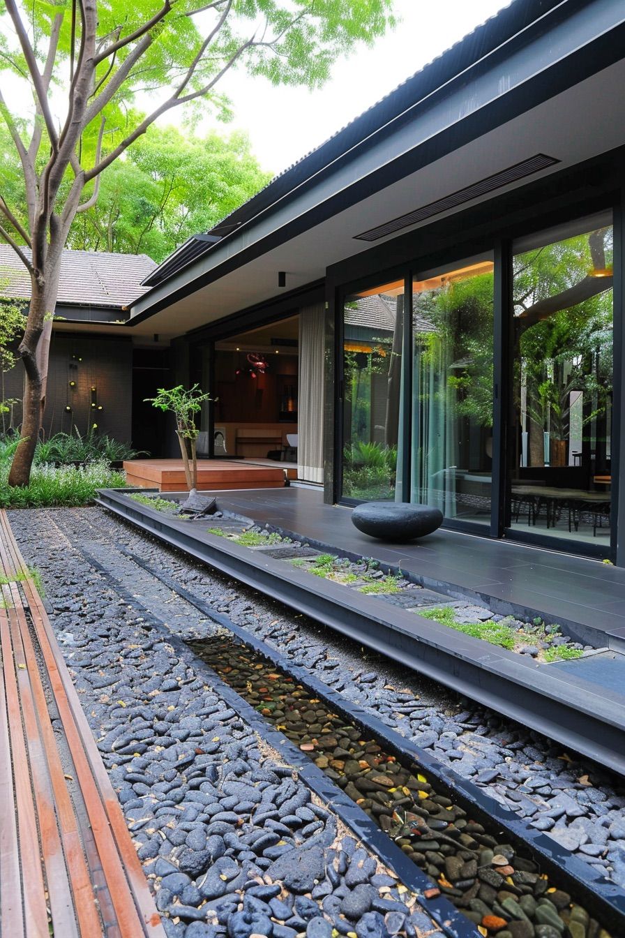 courtyard house with zen garden pebbles