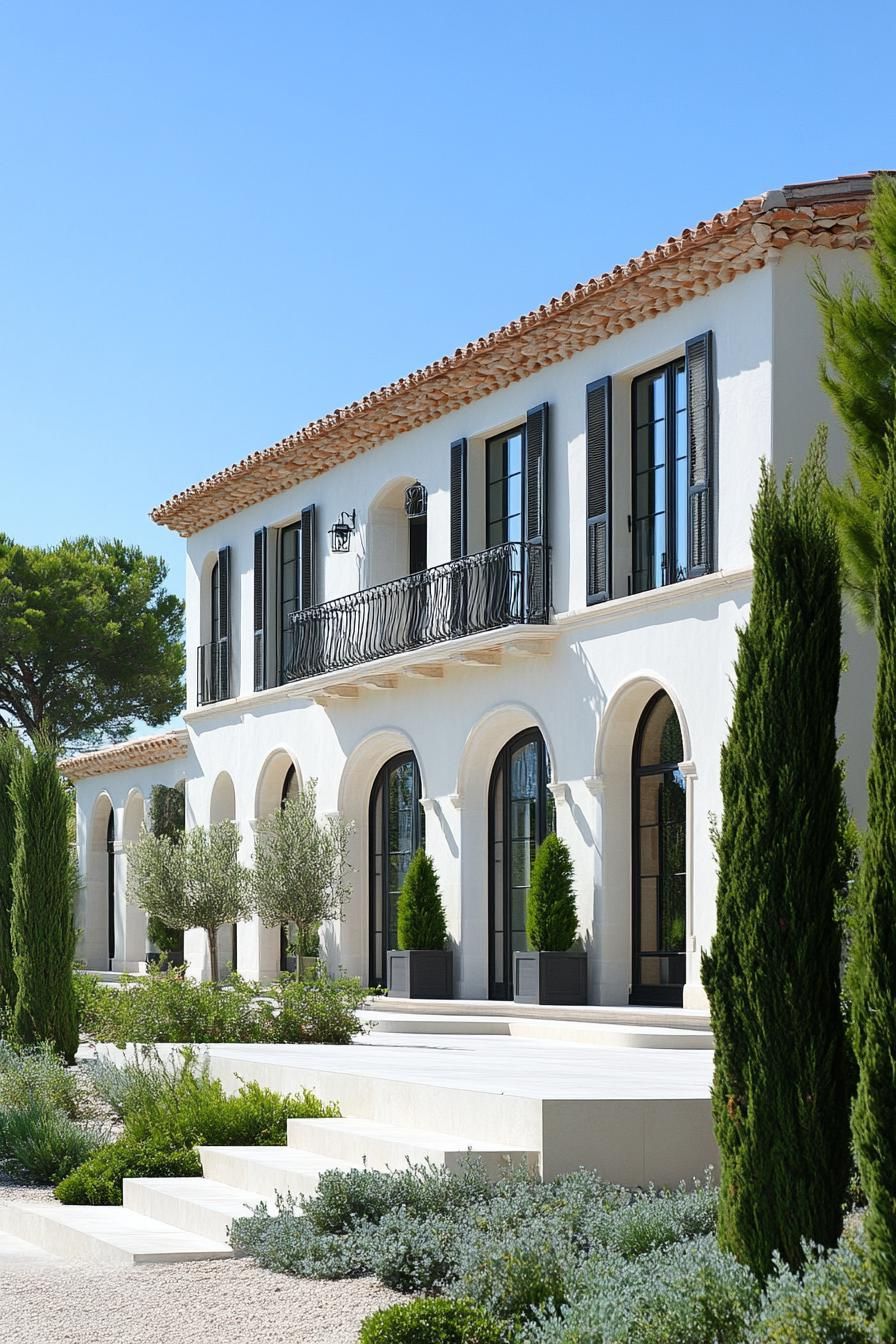 modern French mediterranean house with arched entryways French country landscape 2
