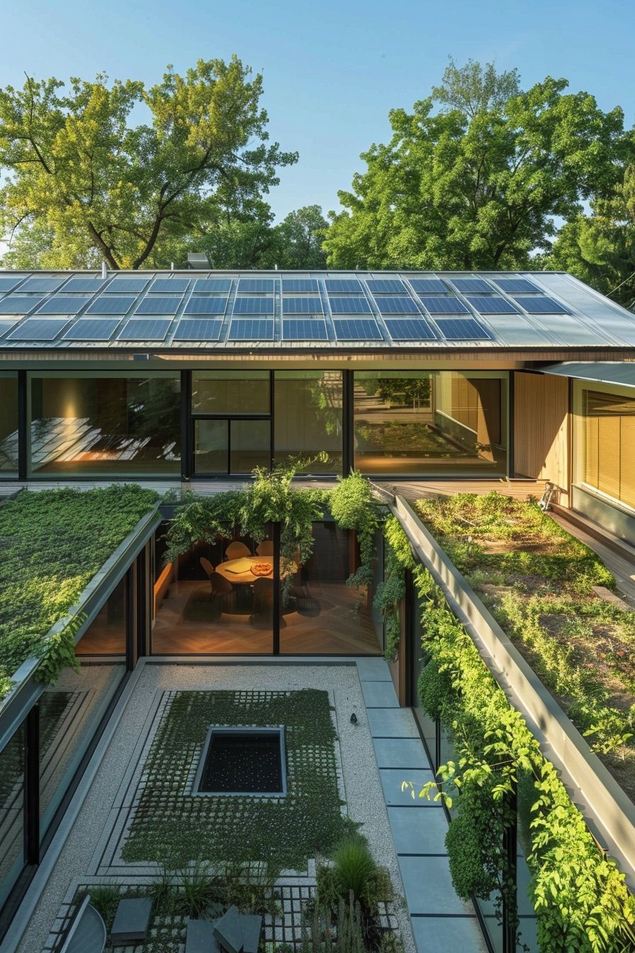 courtyard house roof gardens and solar panels