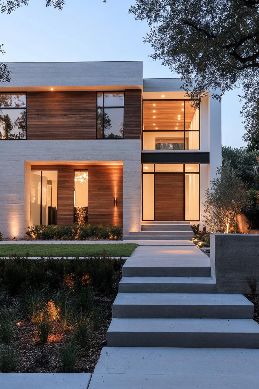 modern house with horizontal cedar shiplap exterior with whitewash traditional front yard 2