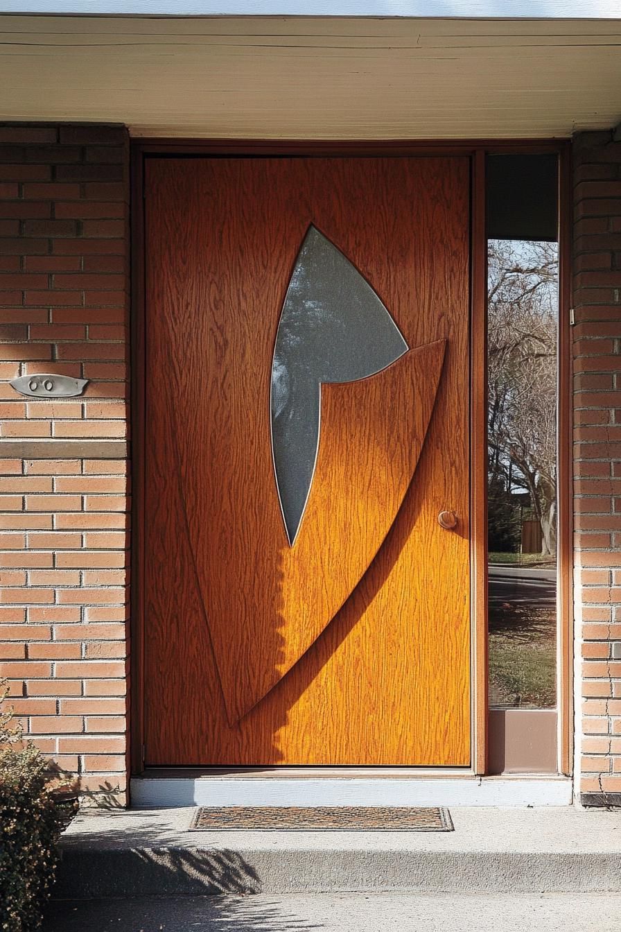 mid century house front door with geometric panels