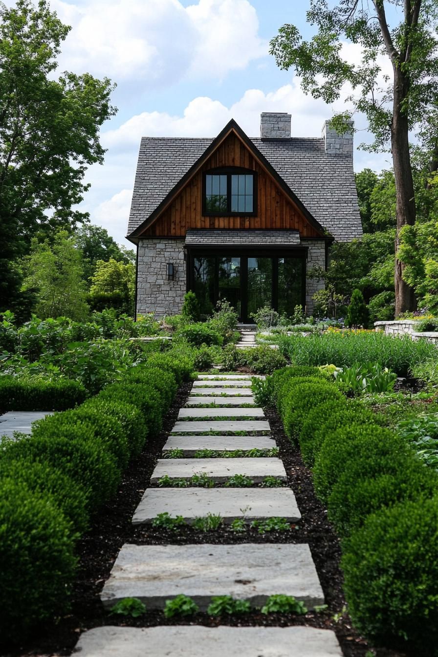 modern farmhouse paths with veggie hedges