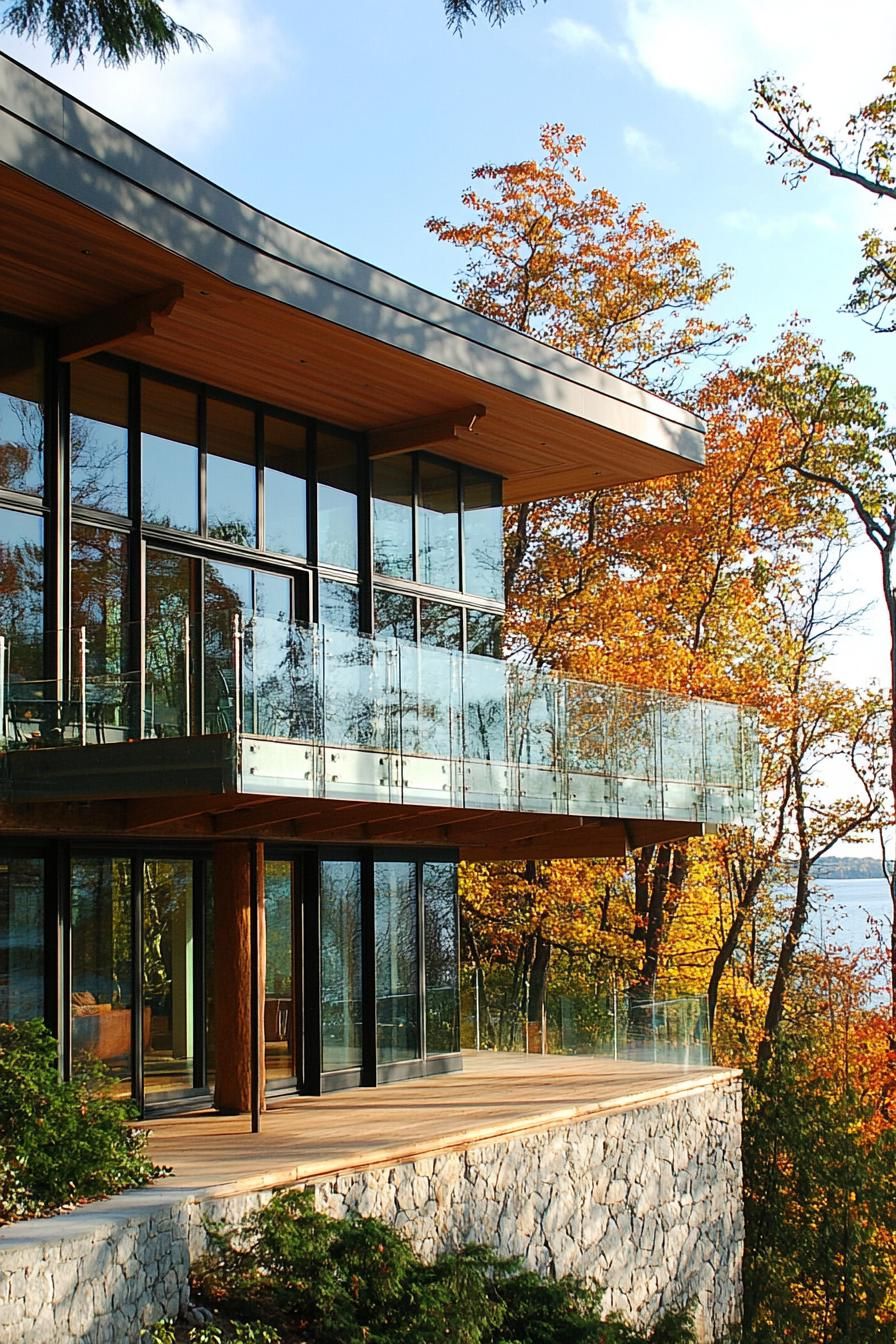 lakeside hill house with glass facade and large wraparound balconies with stunning lake views 3